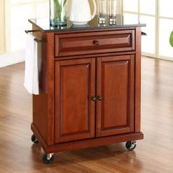 Rolling Cherry Kitchen Cart with Black Granite Top by CROSLEY FURNITURE -Deals CROSLEY FURNITURE Store cherry with black granite top crosley furniture kitchen carts kf30024ech 31 1000
