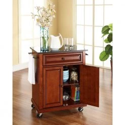 Rolling Cherry Kitchen Cart with Black Granite Top by CROSLEY FURNITURE -Deals CROSLEY FURNITURE Store cherry with black granite top crosley furniture kitchen carts kf30024ech a0 1000
