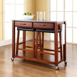 Cherry Kitchen Cart with Granite Top and Stools by CROSLEY FURNITURE -Deals CROSLEY FURNITURE Store cherry with granite top crosley furniture kitchen carts kf300534ch 1f 1000