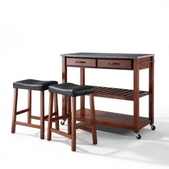 Cherry Kitchen Cart with Granite Top and Stools by CROSLEY FURNITURE -Deals CROSLEY FURNITURE Store cherry with granite top crosley furniture kitchen carts kf300534ch 4f 1000