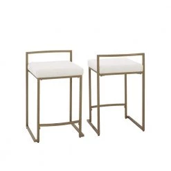 Harlowe 28 in. Creme Low Back Metal Frame Counter Height Bar Stool (Set of 2) by CROSLEY FURNITURE