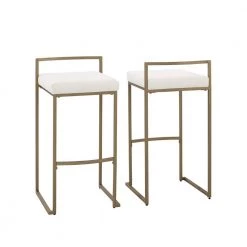 Harlowe 34.25 in Creme Low Back Metal Frame Bar Height Stool (Set of 2) by CROSLEY FURNITURE