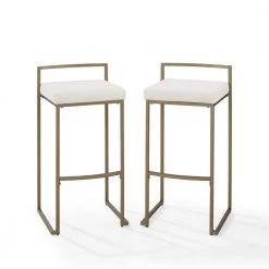 Harlowe 34.25 in Creme Low Back Metal Frame Bar Height Stool (Set of 2) by CROSLEY FURNITURE -Deals CROSLEY FURNITURE Store creme crosley furniture bar stools cf501930 cr c3 1000