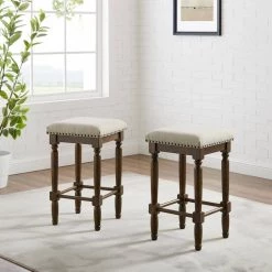 Aldrich 26 in. Dark Brown Backless Wood Frame Counter Height Bar Stool (2-Piece) by CROSLEY FURNITURE