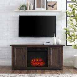 Camden Whitewash 48 in. Low Profile TV Stand with Fireplace Fits 50 in. TV with Cable Management by CROSLEY FURNITURE -Deals CROSLEY FURNITURE Store dark walnut crosley furniture tv stands kf100548dw 31 1000