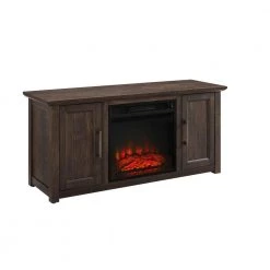 Camden Whitewash 48 in. Low Profile TV Stand with Fireplace Fits 50 in. TV with Cable Management by CROSLEY FURNITURE