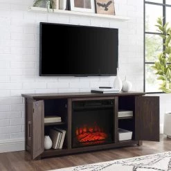 Camden Whitewash 48 in. Low Profile TV Stand with Fireplace Fits 50 in. TV with Cable Management by CROSLEY FURNITURE -Deals CROSLEY FURNITURE Store dark walnut crosley furniture tv stands kf100548dw 77 1000
