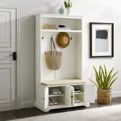 Holbrook Distressed White Hall Tree by CROSLEY FURNITURE -Deals CROSLEY FURNITURE Store distressed white crosley furniture hall trees cf6039 wh 77 1000