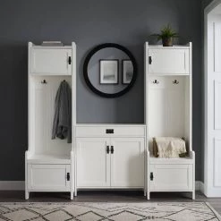 Fremont Distressed White Entryway Set (3-Piece) by CROSLEY FURNITURE -Deals CROSLEY FURNITURE Store distressed white crosley furniture hall trees kf60011wh 76 1000