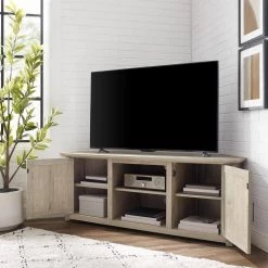 Camden Frosted Oak 58 in. Corner TV Stand Fits 60 in. TV with Cable Management by CROSLEY FURNITURE -Deals CROSLEY FURNITURE Store frosted oak crosley furniture tv stands cf101258 fo 77 1000