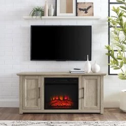 Camden Frosted Oak 48 in. Low Profile TV Stand with Fireplace Fits 50 in. TV with Cable Management by CROSLEY FURNITURE -Deals CROSLEY FURNITURE Store frosted oak crosley furniture tv stands kf100548fo 31 1000