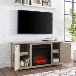 Camden Frosted Oak 48 in. Low Profile TV Stand with Fireplace Fits 50 in. TV with Cable Management by CROSLEY FURNITURE -Deals CROSLEY FURNITURE Store frosted oak crosley furniture tv stands kf100548fo 77 1000
