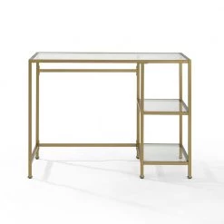42 in. Rectangular Gold/Clear Writing Desk with Open Storage by CROSLEY FURNITURE