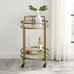 Bailey Gold Round Bar Cart by CROSLEY FURNITURE -Deals CROSLEY FURNITURE Store gold crosley furniture bar carts cf4009 gl 1f 1000