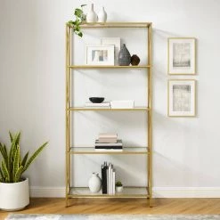 Helena 76 in. Wide Gold 4 Shelf Etagere Bookshelf by CROSLEY FURNITURE 15 Helena 76 in. Wide Gold 4 Shelf Etagere Bookshelf by CROSLEY FURNITURE -Deals CROSLEY FURNITURE Store gold crosley furniture bookcases bookshelves cf1410 gl 31 1000