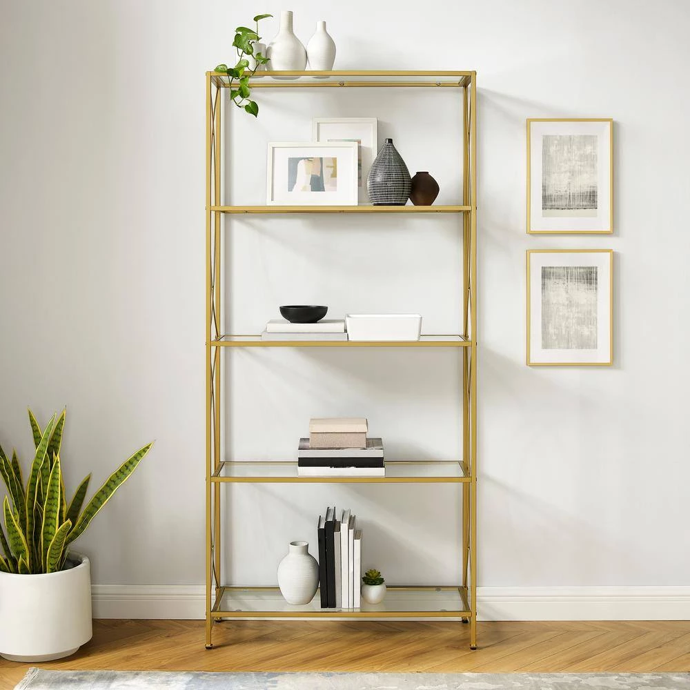 Helena 76 in. Wide Gold 4 Shelf Etagere Bookshelf by CROSLEY FURNITURE 9 Helena 76 in. Wide Gold 4 Shelf Etagere Bookshelf by CROSLEY FURNITURE - Image 7