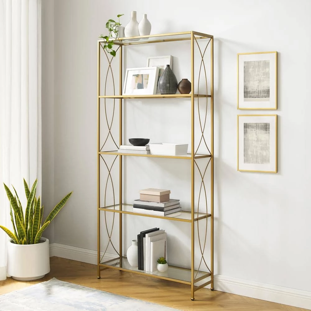 Helena 76 in. Wide Gold 4 Shelf Etagere Bookshelf by CROSLEY FURNITURE 4 Helena 76 in. Wide Gold 4 Shelf Etagere Bookshelf by CROSLEY FURNITURE - Image 2