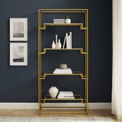 Celeste 35 in Wide Gold 4 Shelf Etagere Bookcase by CROSLEY FURNITURE 15 Celeste 35 in Wide Gold 4 Shelf Etagere Bookcase by CROSLEY FURNITURE -Deals CROSLEY FURNITURE Store gold crosley furniture bookcases bookshelves cf1411 gl 31 1000