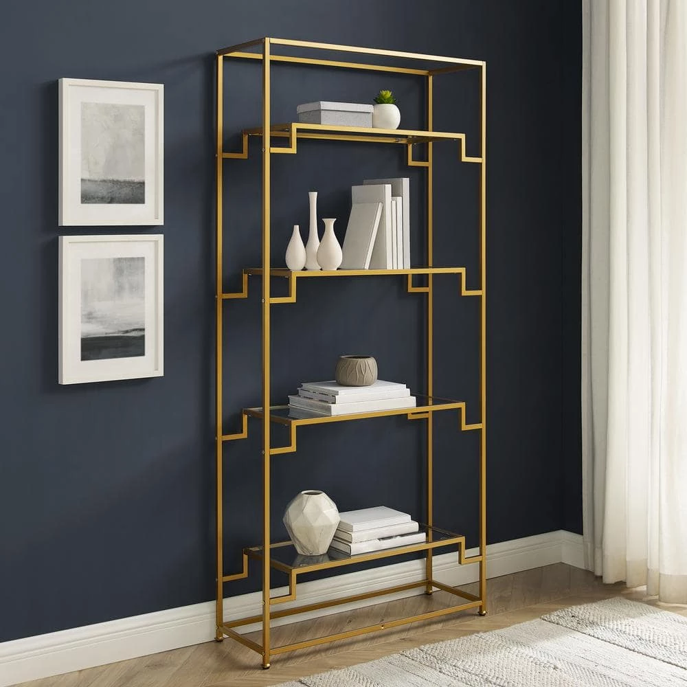 Celeste 35 in Wide Gold 4 Shelf Etagere Bookcase by CROSLEY FURNITURE 4 Celeste 35 in Wide Gold 4 Shelf Etagere Bookcase by CROSLEY FURNITURE - Image 2