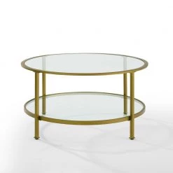 Aimee 36 in. Gold Medium Round Glass Coffee Table with Shelf by CROSLEY FURNITURE -Deals CROSLEY FURNITURE Store gold crosley furniture coffee tables cf1308 gl c3 1000