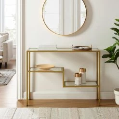 Sloane 43 in. Gold Rectangle Glass Console Table by CROSLEY FURNITURE -Deals CROSLEY FURNITURE Store gold crosley furniture console tables cf1124 gl 31 1000