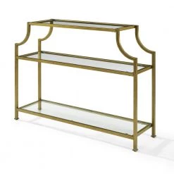 Aimee 43 in. Gold Standard Rectangle Glass Console Table with Storage by CROSLEY FURNITURE -Deals CROSLEY FURNITURE Store gold crosley furniture console tables cf1307 gl 4f 1000