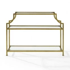 Aimee 43 in. Gold Standard Rectangle Glass Console Table with Storage by CROSLEY FURNITURE -Deals CROSLEY FURNITURE Store gold crosley furniture console tables cf1307 gl c3 1000