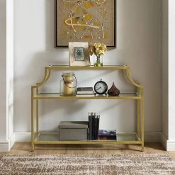 Aimee 43 in. Gold Standard Rectangle Glass Console Table with Storage by CROSLEY FURNITURE -Deals CROSLEY FURNITURE Store gold crosley furniture console tables cf1307 gl fa 1000