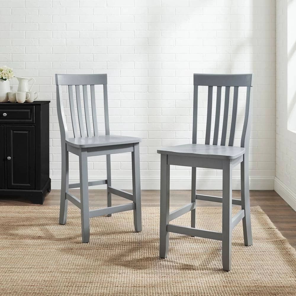 School House 41 in. Gray Slat Back Wood Counter Height Bar Stool (Set of 2) by CROSLEY FURNITURE 8 School House 41 in. Gray Slat Back Wood Counter Height Bar Stool (Set of 2) by CROSLEY FURNITURE - Image 6