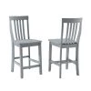School House 41 in. Gray Slat Back Wood Counter Height Bar Stool (Set of 2) by CROSLEY FURNITURE