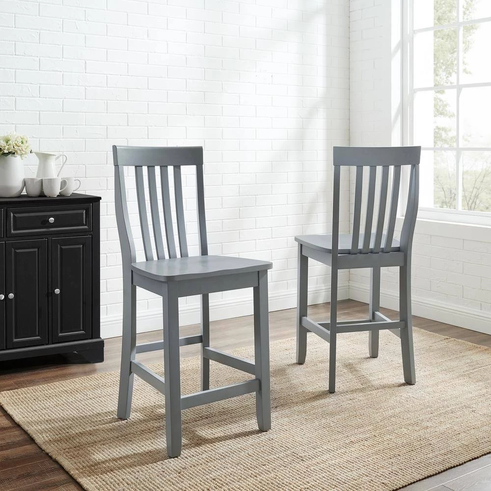 School House 41 in. Gray Slat Back Wood Counter Height Bar Stool (Set of 2) by CROSLEY FURNITURE 4 School House 41 in. Gray Slat Back Wood Counter Height Bar Stool (Set of 2) by CROSLEY FURNITURE - Image 2