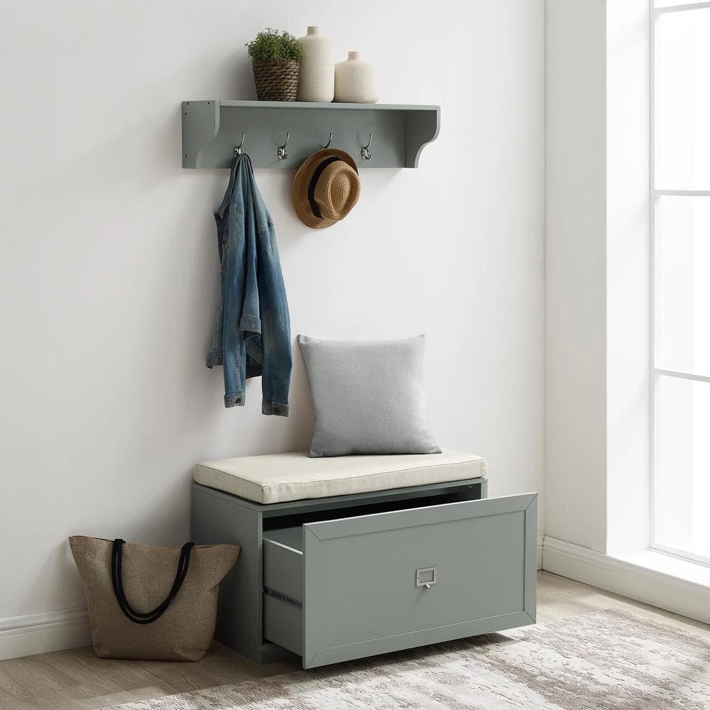 Harper Gray Bench Set with Shelf 33 in. x 16.5 in. x 74 in. by CROSLEY FURNITURE 8 Harper Gray Bench Set with Shelf 33 in. x 16.5 in. x 74 in. by CROSLEY FURNITURE - Image 6