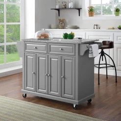 Full Size Grey Kitchen Cart with Solid Granite Top by CROSLEY FURNITURE -Deals CROSLEY FURNITURE Store gray granite crosley furniture kitchen carts kf30003egy fa 1000