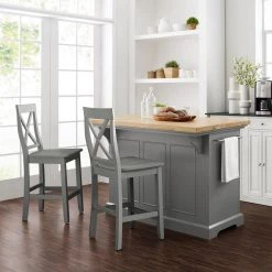 Julia Gray Kitchen Island with X-Back Stools by CROSLEY FURNITURE -Deals CROSLEY FURNITURE Store gray with natural top and gray stools crosley furniture kitchen islands kf30067gy gy 31 1000