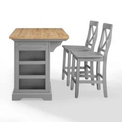 Julia Gray Kitchen Island with X-Back Stools by CROSLEY FURNITURE -Deals CROSLEY FURNITURE Store gray with natural top and gray stools crosley furniture kitchen islands kf30067gy gy 4f 1000