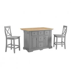 Julia Gray Kitchen Island with X-Back Stools by CROSLEY FURNITURE