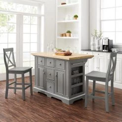 Julia Gray Kitchen Island with X-Back Stools by CROSLEY FURNITURE -Deals CROSLEY FURNITURE Store gray with natural top and gray stools crosley furniture kitchen islands kf30067gy gy fa 1000