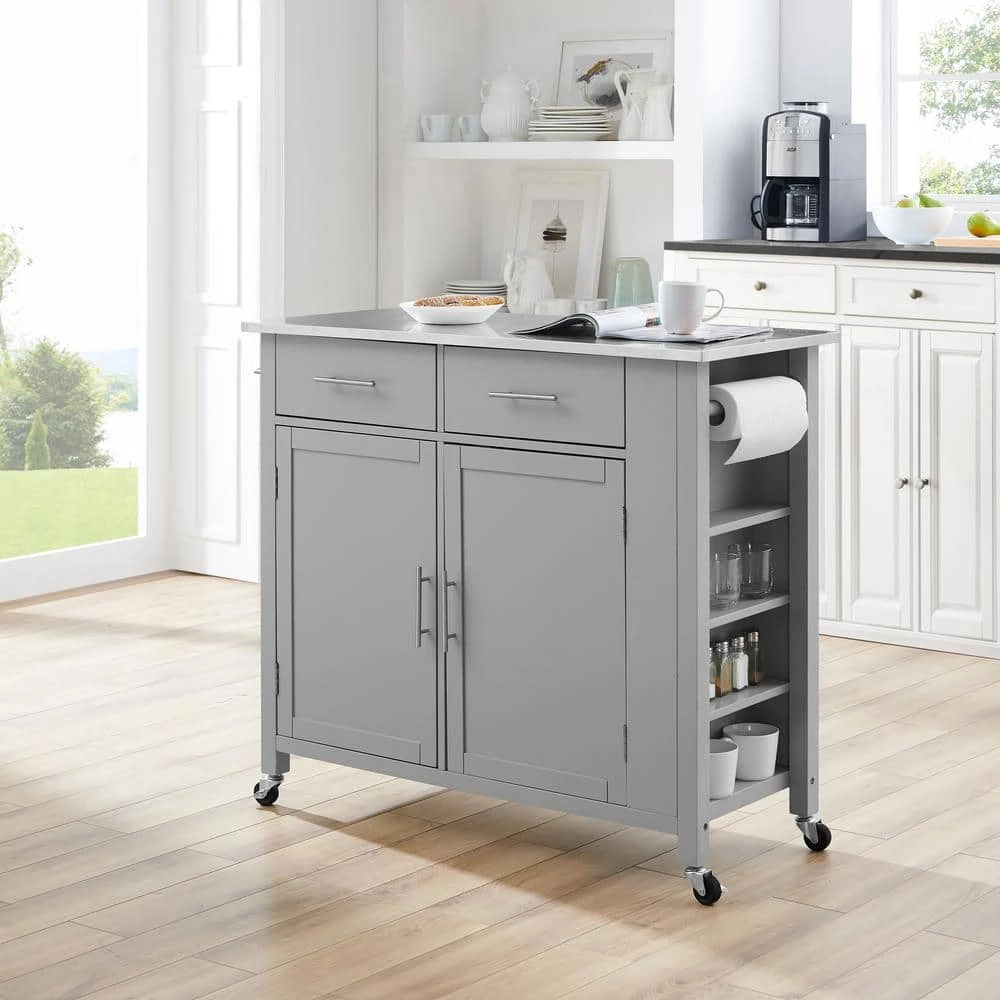 Savannah Gray with Stainless Steel Top Full-Size Kitchen Island by CROSLEY FURNITURE 9 Savannah Gray with Stainless Steel Top Full-Size Kitchen Island by CROSLEY FURNITURE - Image 7