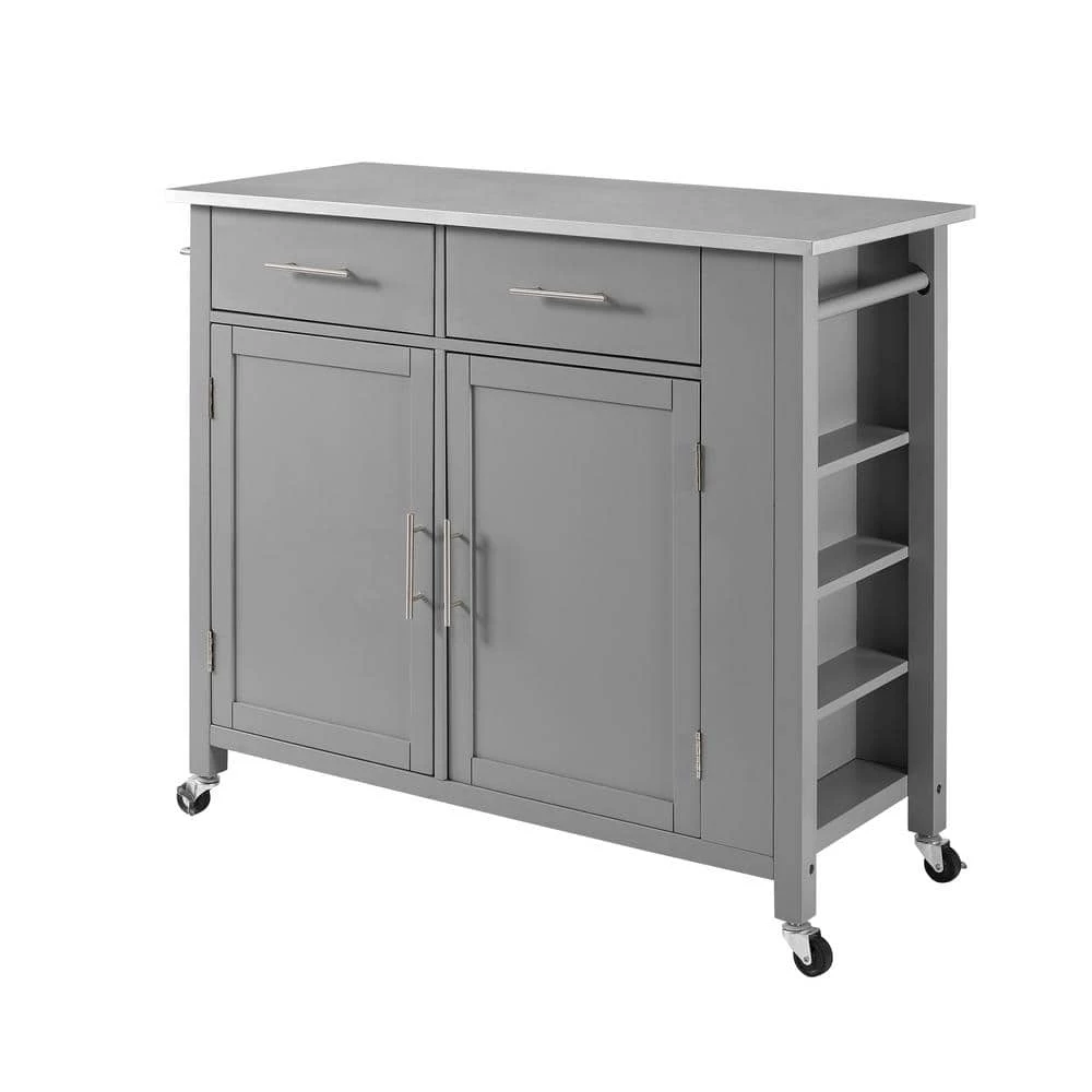Savannah Gray with Stainless Steel Top Full-Size Kitchen Island by CROSLEY FURNITURE 4 Savannah Gray with Stainless Steel Top Full-Size Kitchen Island by CROSLEY FURNITURE - Image 2
