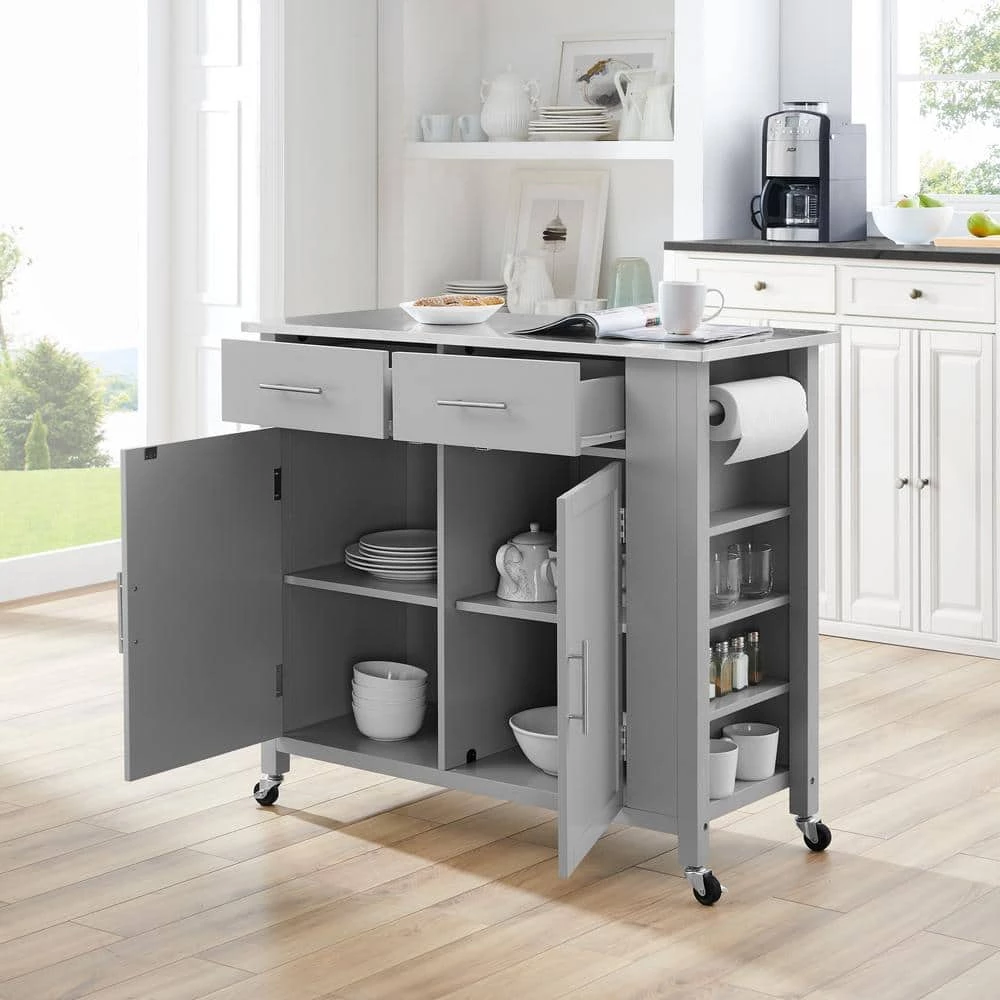 Savannah Gray with Stainless Steel Top Full-Size Kitchen Island by CROSLEY FURNITURE 8 Savannah Gray with Stainless Steel Top Full-Size Kitchen Island by CROSLEY FURNITURE - Image 6