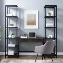 Jacobsen 79 in. 3-Piece Brown Ash Rectangular Writing Desk and Etagere Set by CROSLEY FURNITURE -Deals CROSLEY FURNITURE Store jacobsen crosley furniture writing desks kf13092br 31 1000