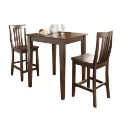 3-Piece Mahogany with School House Stools Pub Dining by CROSLEY FURNITURE