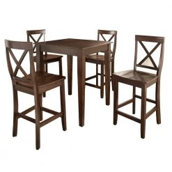 5-Piece Mahogany Pub Dining Set With X-Back Stools by CROSLEY FURNITURE