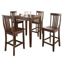 Mahogany Dining Set with School House Stools (5-Piece) by CROSLEY FURNITURE