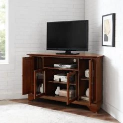 LaFayette 48 in. Mahogany Wood Corner TV Stand Fits TVs Up to 52 in. with Storage Doors by CROSLEY FURNITURE -Deals CROSLEY FURNITURE Store mahogany crosley furniture tv stands kf10006bma 31 1000