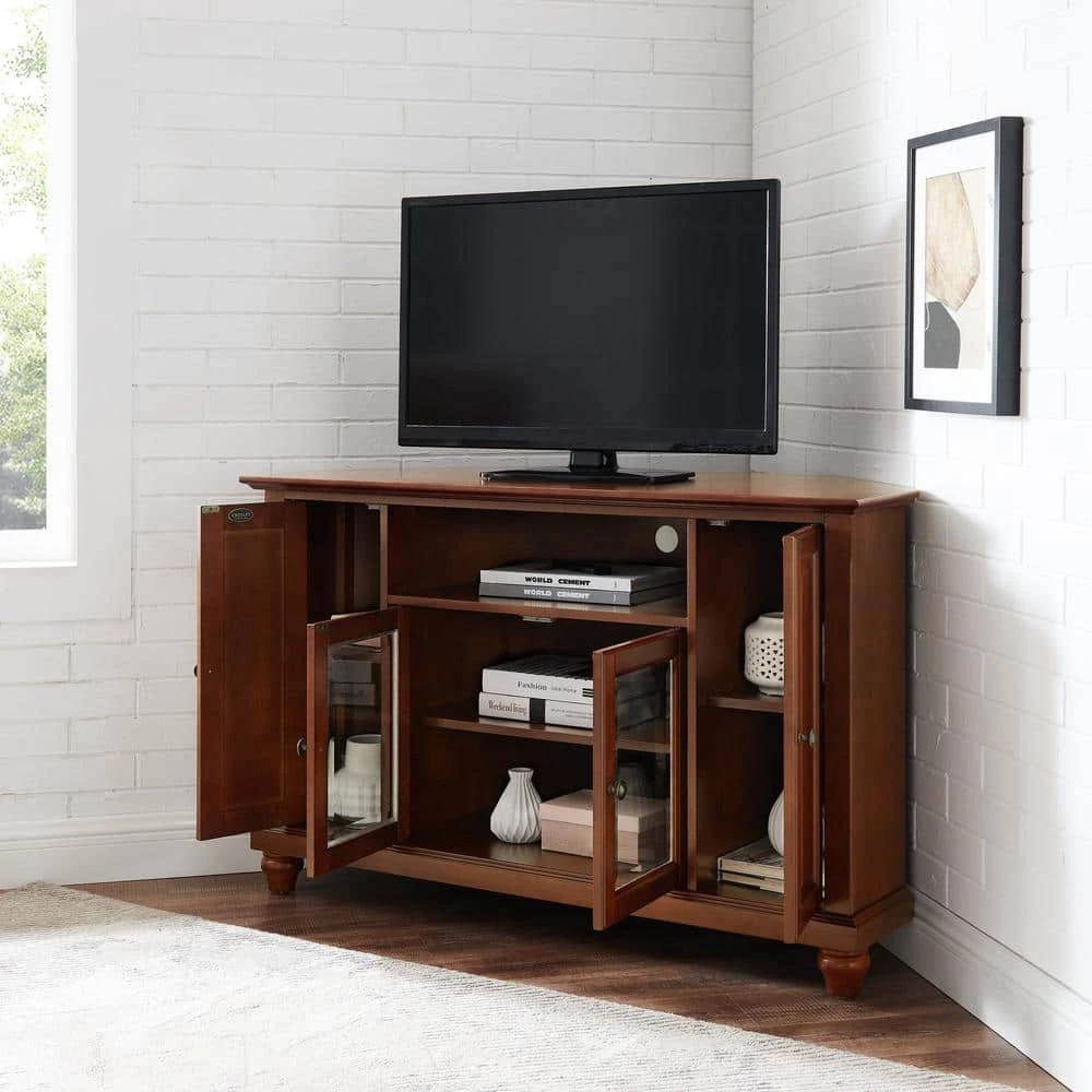 Cambridge 48 in. Mahogany Wood Corner TV Stand Fits TVs Up to 52 in. with Storage Doors by CROSLEY FURNITURE 5 Cambridge 48 in. Mahogany Wood Corner TV Stand Fits TVs Up to 52 in. with Storage Doors by CROSLEY FURNITURE - Image 3