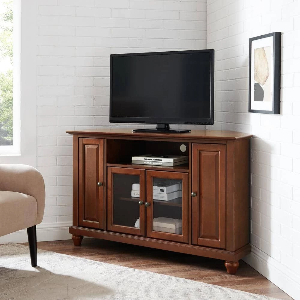 Cambridge 48 in. Mahogany Wood Corner TV Stand Fits TVs Up to 52 in. with Storage Doors by CROSLEY FURNITURE 4 Cambridge 48 in. Mahogany Wood Corner TV Stand Fits TVs Up to 52 in. with Storage Doors by CROSLEY FURNITURE - Image 2