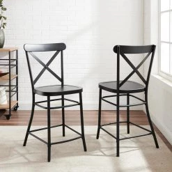 Camille Matte Black Metal Counter Stool Set by CROSLEY FURNITURE -Deals CROSLEY FURNITURE Store matte black crosley furniture bar stools cf500624 mb 31 1000