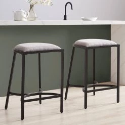 Ellery 24 in. Matte Black Backless Metal Cushioned Bar Stool with Fabric Seat (Set of 2) by CROSLEY FURNITURE 13 Ellery 24 in. Matte Black Backless Metal Cushioned Bar Stool with Fabric Seat (Set of 2) by CROSLEY FURNITURE -Deals CROSLEY FURNITURE Store matte black crosley furniture bar stools cf502624mb gy 31 1000