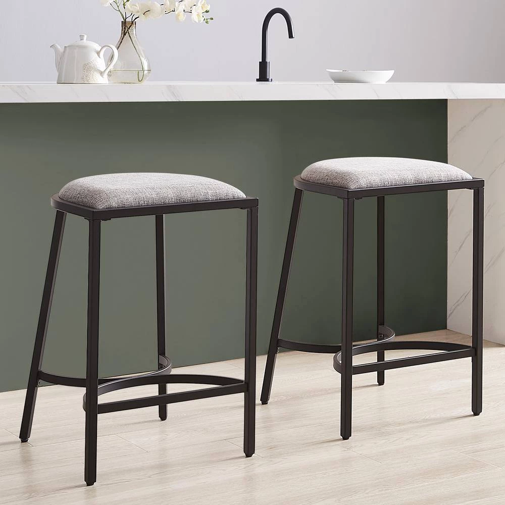 Ellery 24 in. Matte Black Backless Metal Cushioned Bar Stool with Fabric Seat (Set of 2) by CROSLEY FURNITURE 8 Ellery 24 in. Matte Black Backless Metal Cushioned Bar Stool with Fabric Seat (Set of 2) by CROSLEY FURNITURE - Image 6
